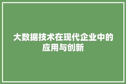 大数据技术在现代企业中的应用与创新 大数据技术在现代企业中的应用与创新