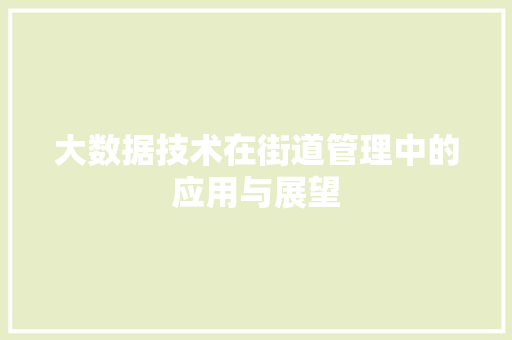 大数据技术在街道管理中的应用与展望