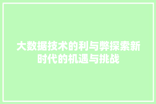 大数据技术的利与弊探索新时代的机遇与挑战