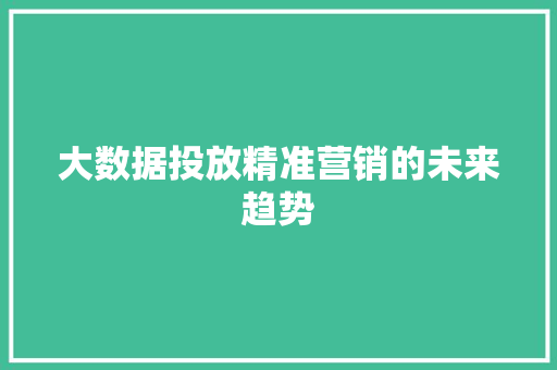 大数据投放精准营销的未来趋势