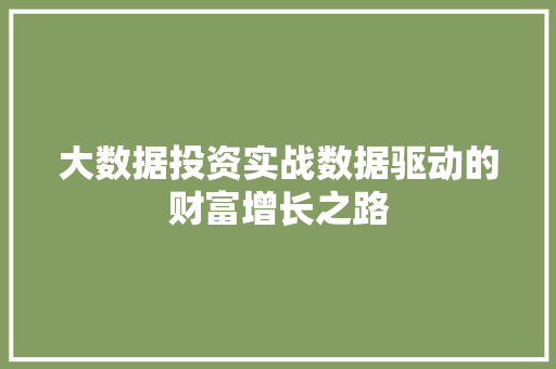 大数据投资实战数据驱动的财富增长之路