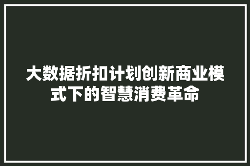 大数据折扣计划创新商业模式下的智慧消费革命