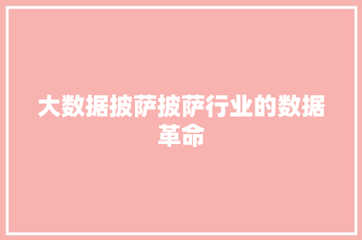 大数据披萨披萨行业的数据革命 操作系统