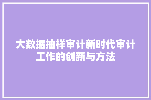 大数据抽样审计新时代审计工作的创新与方法