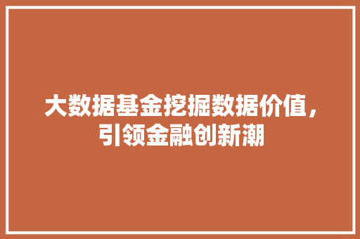 大数据基金挖掘数据价值，引领金融创新潮
