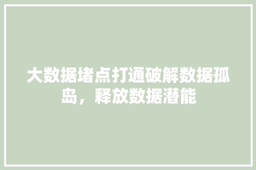 大数据堵点打通破解数据孤岛，释放数据潜能
