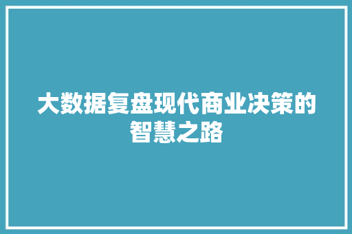 大数据复盘现代商业决策的智慧之路