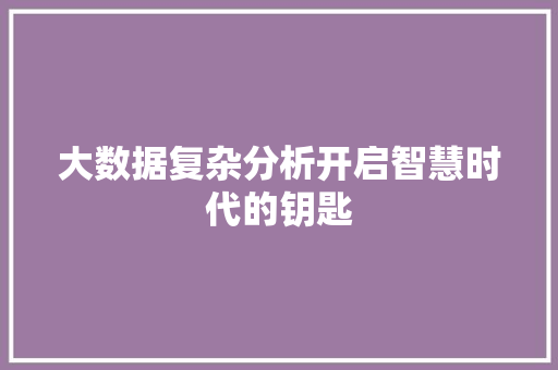 大数据复杂分析开启智慧时代的钥匙