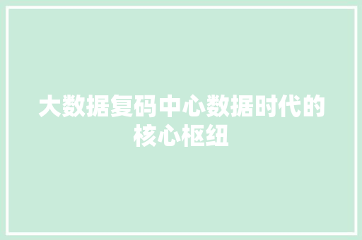 大数据复码中心数据时代的核心枢纽