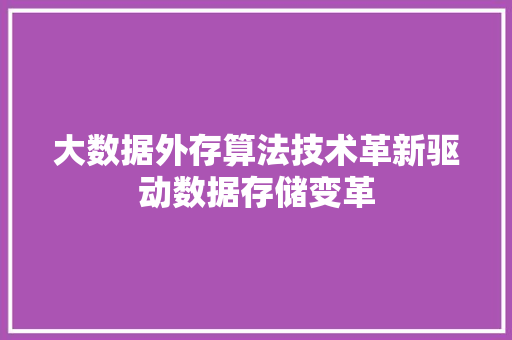 大数据外存算法技术革新驱动数据存储变革