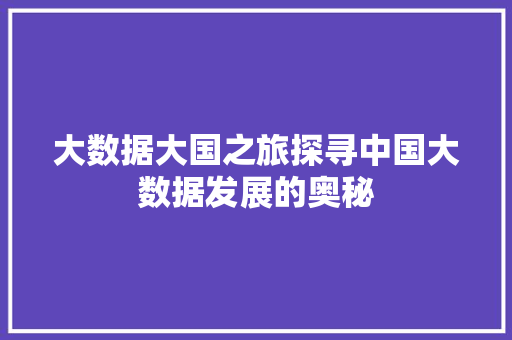 大数据大国之旅探寻中国大数据发展的奥秘