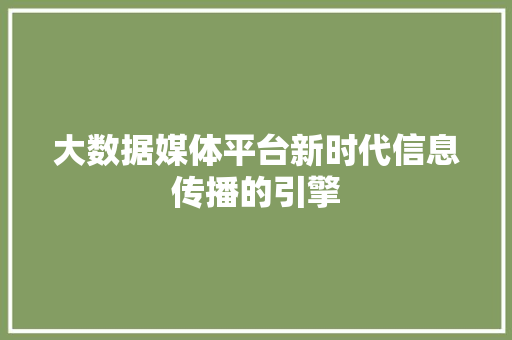 大数据媒体平台新时代信息传播的引擎 大数据媒体平台新时代信息传播的引擎