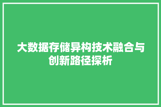 大数据存储异构技术融合与创新路径探析 大数据存储异构技术融合与创新路径探析