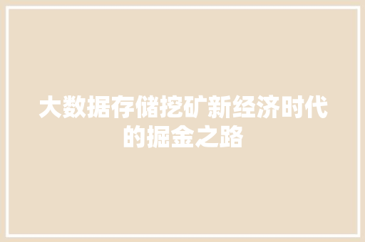 大数据存储挖矿新经济时代的掘金之路
