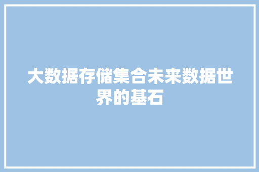 大数据存储集合未来数据世界的基石