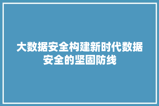 大数据安全构建新时代数据安全的坚固防线