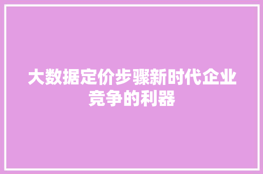 大数据定价步骤新时代企业竞争的利器