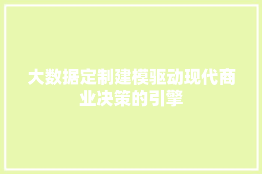大数据定制建模驱动现代商业决策的引擎