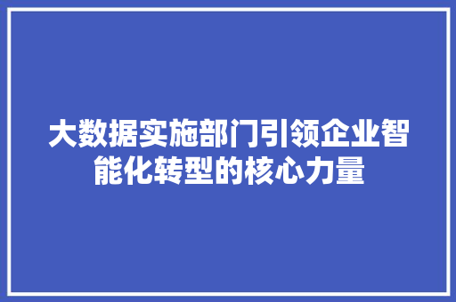 大数据实施部门引领企业智能化转型的核心力量 操作系统