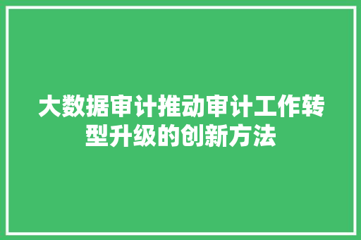 大数据审计推动审计工作转型升级的创新方法 大数据审计推动审计工作转型升级的创新方法