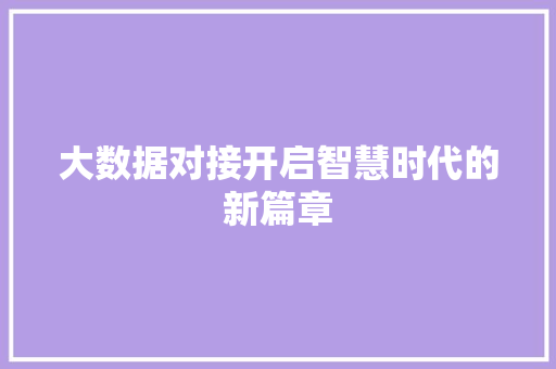 大数据对接开启智慧时代的新篇章