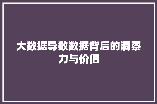 大数据导数数据背后的洞察力与价值