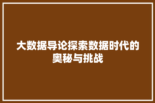 大数据导论探索数据时代的奥秘与挑战