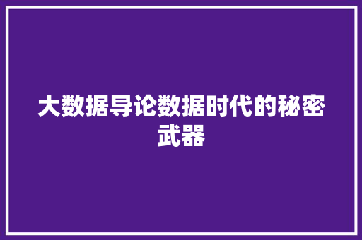 大数据导论数据时代的秘密武器
