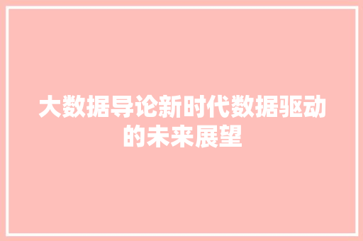 大数据导论新时代数据驱动的未来展望