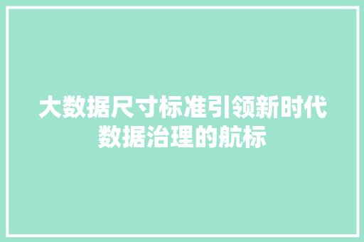 大数据尺寸标准引领新时代数据治理的航标 网络技术