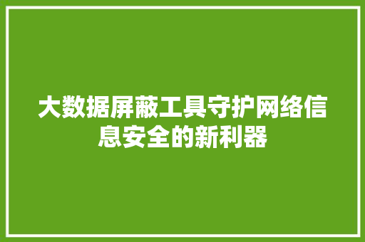 大数据屏蔽工具守护网络信息安全的新利器