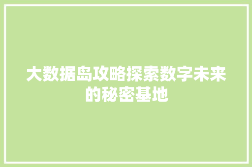 大数据岛攻略探索数字未来的秘密基地 大数据岛攻略探索数字未来的秘密基地
