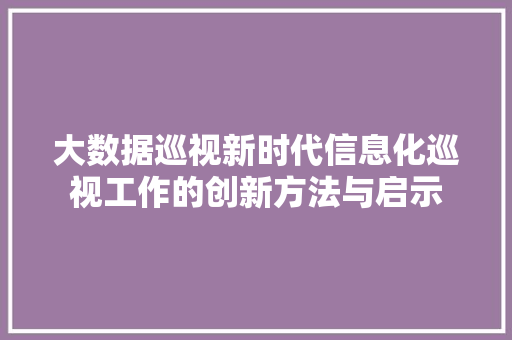 大数据巡视新时代信息化巡视工作的创新方法与启示