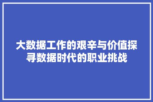 大数据工作的艰辛与价值探寻数据时代的职业挑战