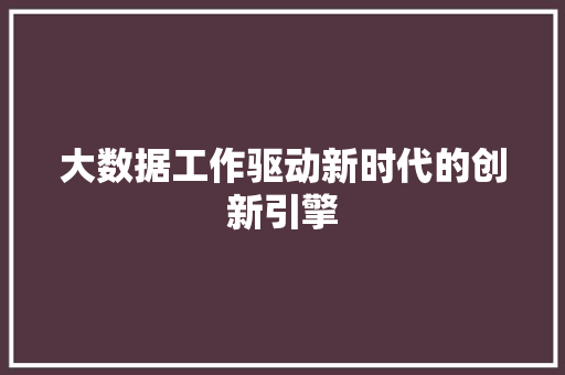 大数据工作驱动新时代的创新引擎