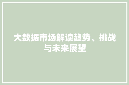 大数据市场解读趋势、挑战与未来展望 操作系统