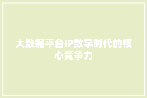 大数据平台IP数字时代的核心竞争力