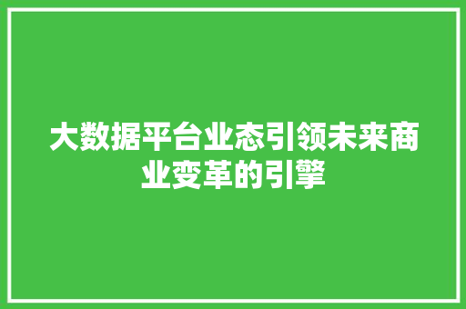 大数据平台业态引领未来商业变革的引擎