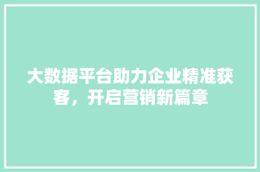 大数据平台助力企业精准获客，开启营销新篇章 电脑故障维修