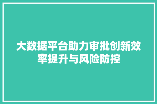 大数据平台助力审批创新效率提升与风险防控