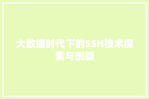 大数据时代下的SSH技术探索与创新 电脑配置 大数据时代下的SSH技术探索与创新 电脑配置