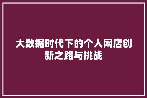大数据时代下的个人网店创新之路与挑战 电脑基础