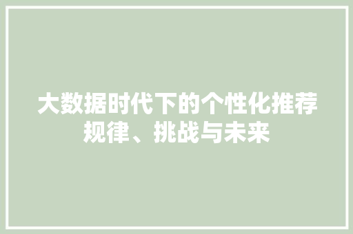 大数据时代下的个性化推荐规律、挑战与未来 电脑基础