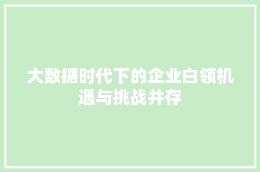 大数据时代下的企业白领机遇与挑战并存 电脑基础