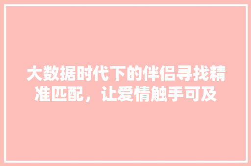 大数据时代下的伴侣寻找精准匹配，让爱情触手可及