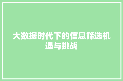大数据时代下的信息筛选机遇与挑战 编程语言