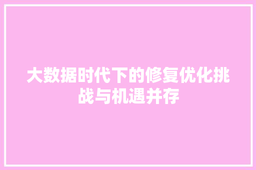 大数据时代下的修复优化挑战与机遇并存