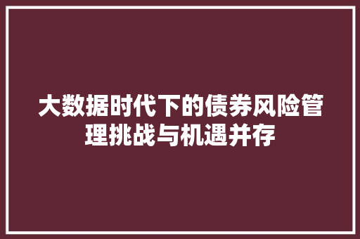 大数据时代下的债券风险管理挑战与机遇并存
