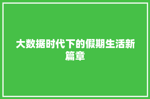 大数据时代下的假期生活新篇章 电脑基础