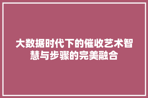 大数据时代下的催收艺术智慧与步骤的完美融合 电脑基础 大数据时代下的催收艺术智慧与步骤的完美融合 电脑基础